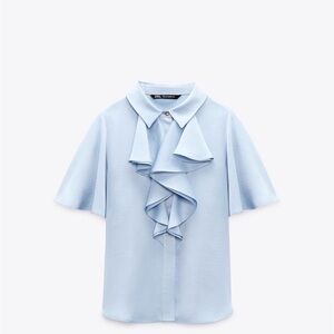 New Zara Light Blue Satin Blouse.     Size: LX